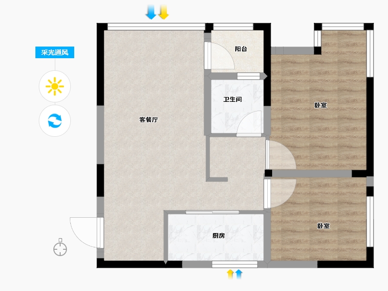 河南省-郑州市-新田·印象中心-65.99-户型库-采光通风