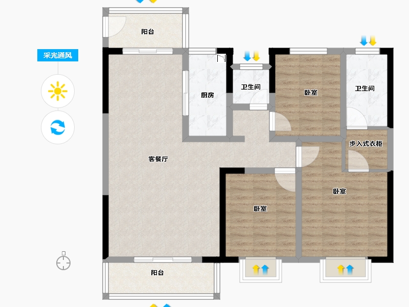 河南省-洛阳市-华耀城佳兆业水岸新都-102.26-户型库-采光通风