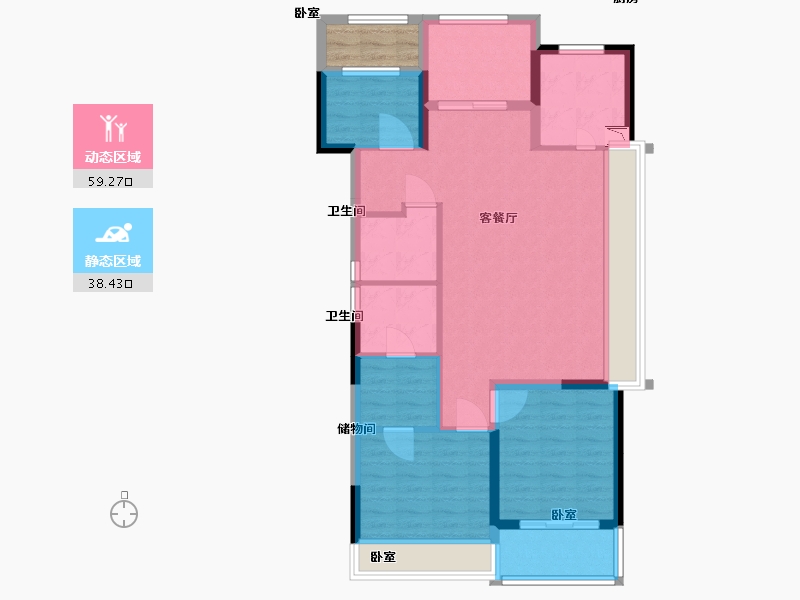 浙江省-绍兴市-鉴湖壹号院-90.00-户型库-动静分区