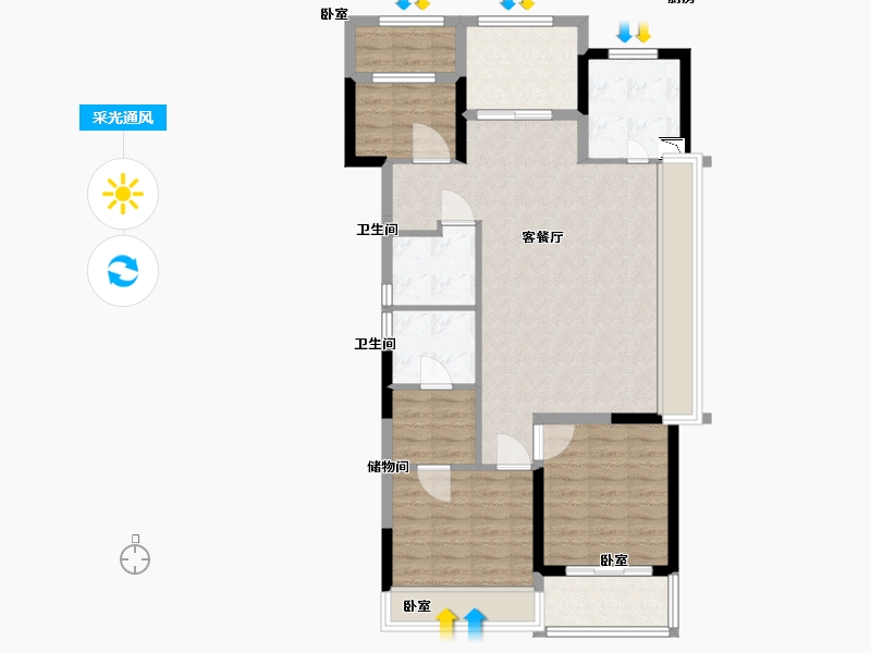 浙江省-绍兴市-鉴湖壹号院-90.00-户型库-采光通风