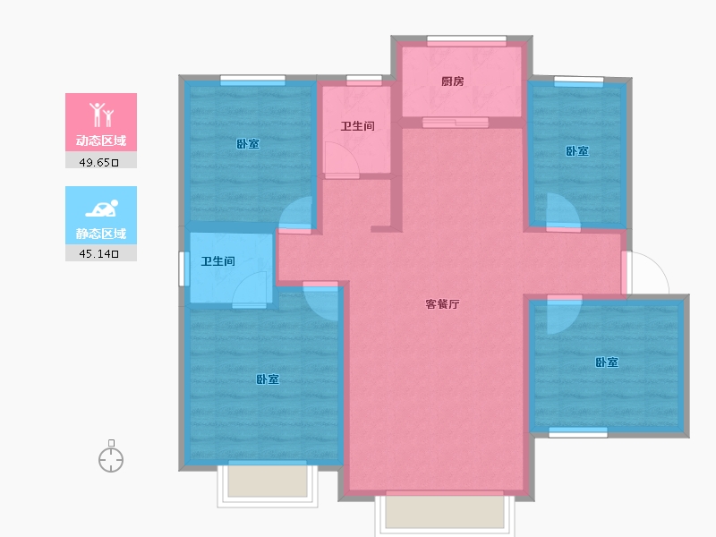 新疆维吾尔自治区-乌鲁木齐市-德才花苑二期德睿尚品-83.89-户型库-动静分区