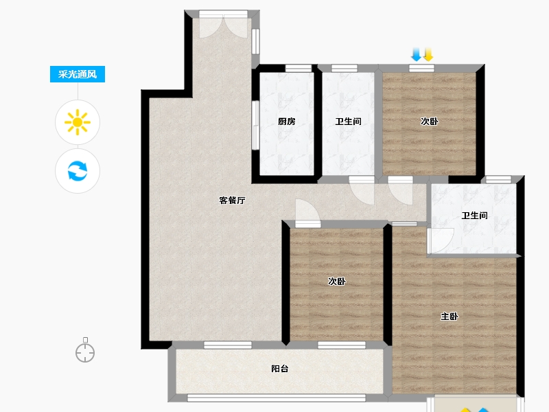 山东省-临沂市-拉菲公馆-107.00-户型库-采光通风