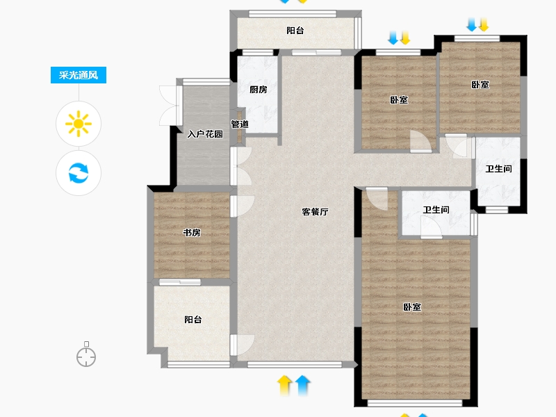 河南省-三门峡市-中航上东府-134.72-户型库-采光通风