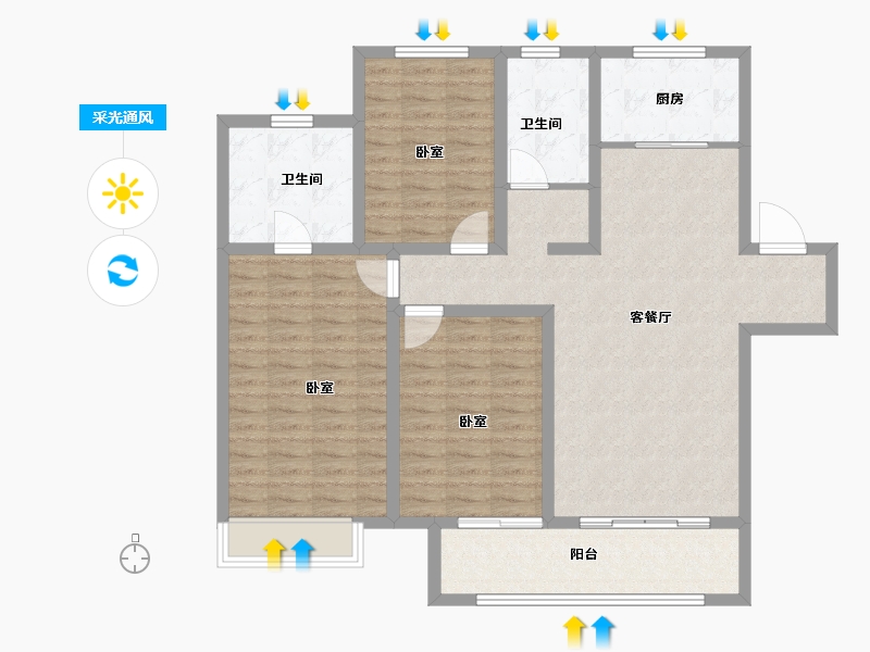 河南省-商丘市-宁陵建业春天里-111.38-户型库-采光通风