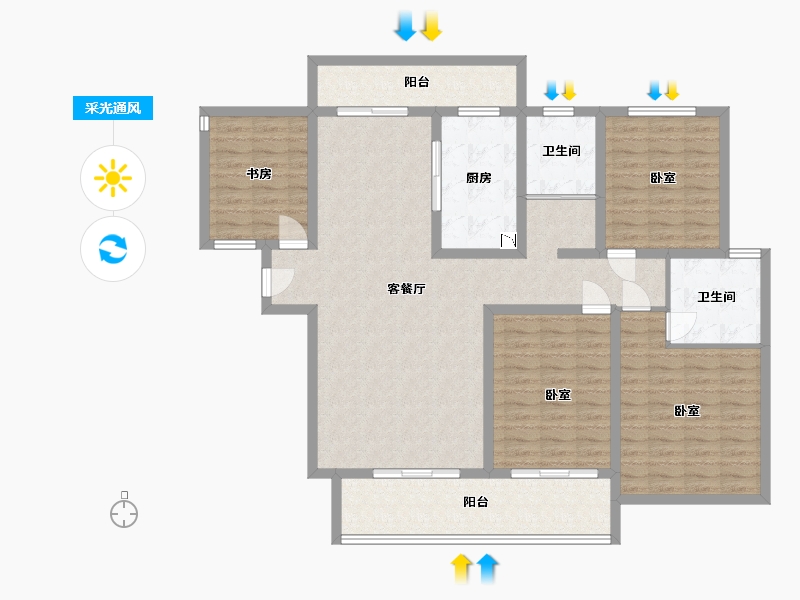 河南省-三门峡市-汉飞世界城-135.49-户型库-采光通风