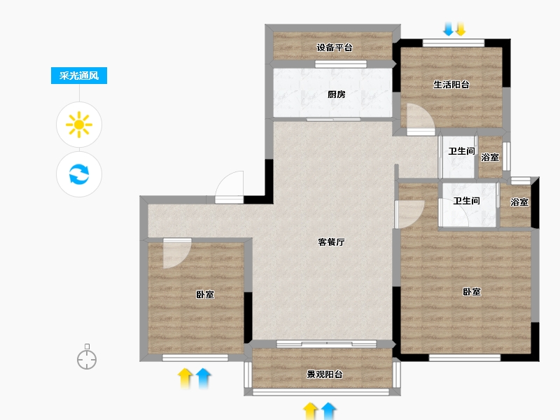 河南省-信阳市-碧桂园·学府壹号-96.01-户型库-采光通风