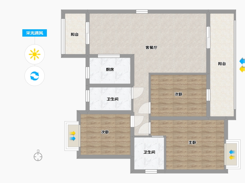 湖北省-黄石市-公园壹号院-96.94-户型库-采光通风