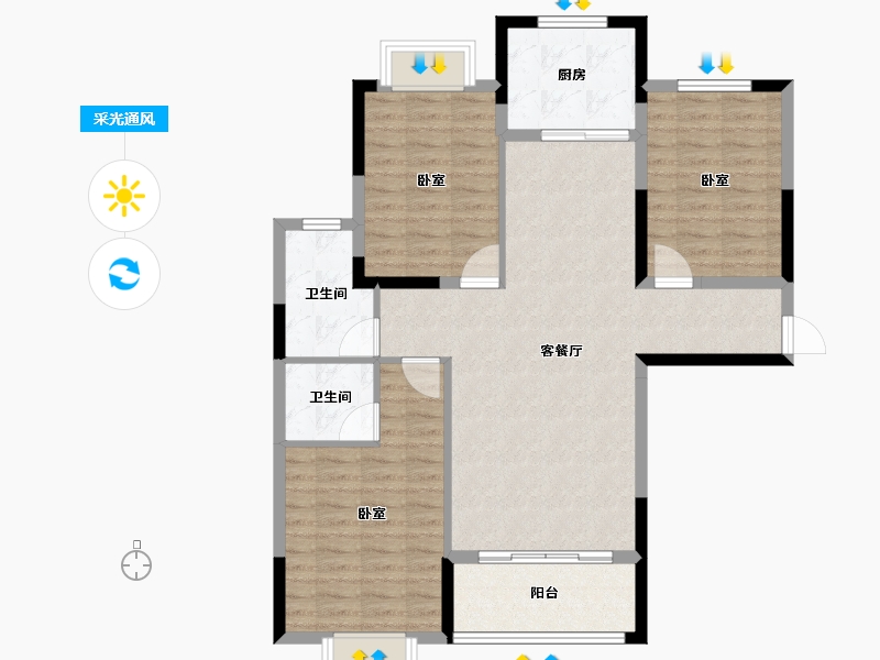 河南省-南阳市-菊城豪庭-98.63-户型库-采光通风