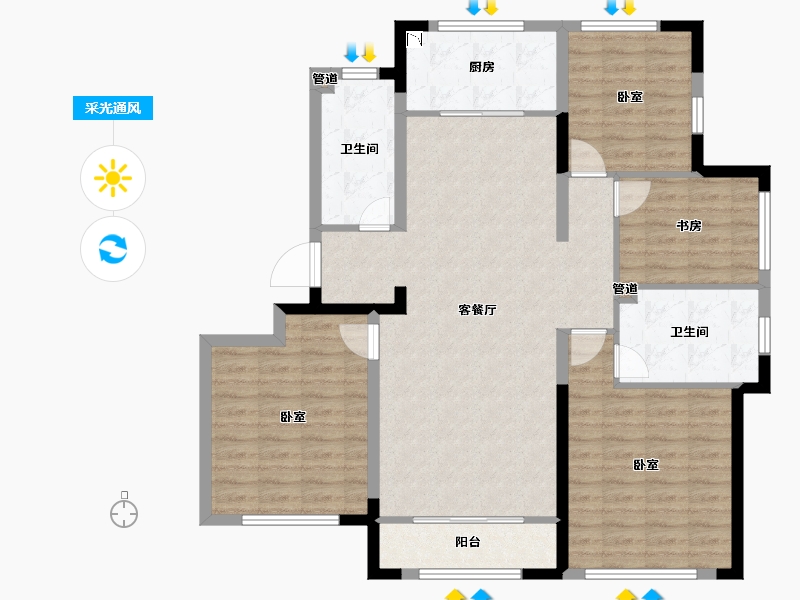 山东省-青岛市-蓝城玉蘭公馆-109.15-户型库-采光通风