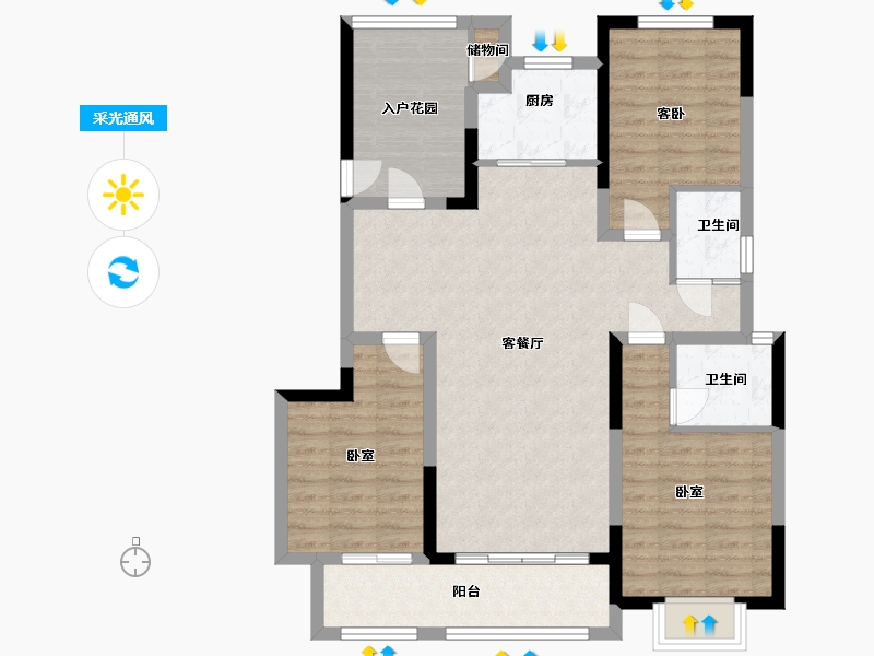 河南省-许昌市-当代宏安 满庭悦-94.77-户型库-采光通风