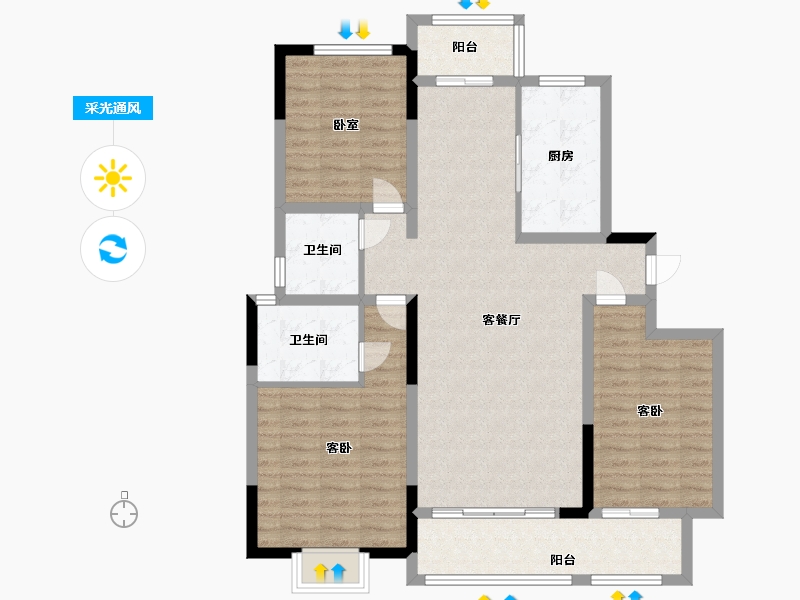 河南省-许昌市-当代宏安 满庭悦-105.48-户型库-采光通风