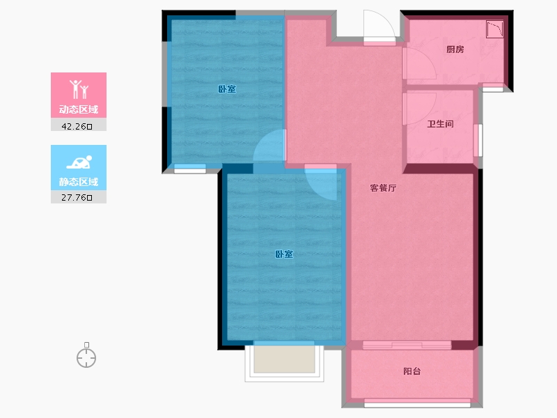 河南省-郑州市-蓝宝·桃源里-62.27-户型库-动静分区