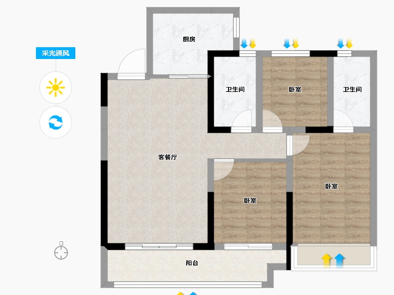 山东省-菏泽市-中铂新天地-84.53-户型库-采光通风