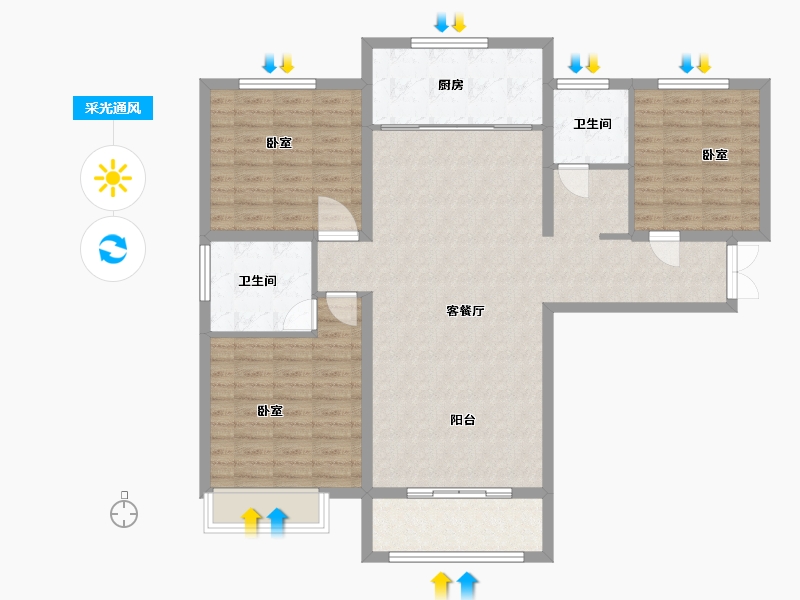 河南省-三门峡市-盛元·第壹城-111.00-户型库-采光通风