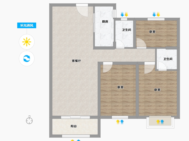 山东省-菏泽市-壹品公馆-96.00-户型库-采光通风