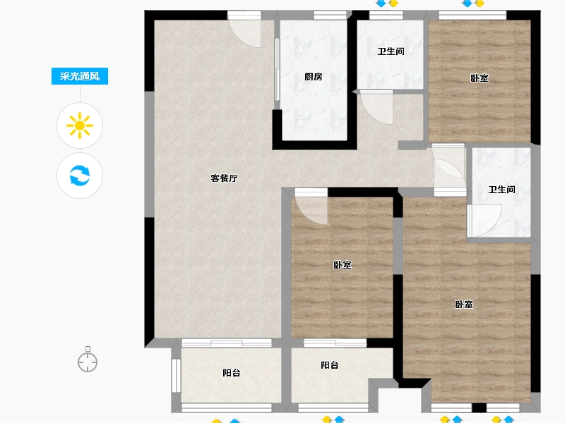 河南省-商丘市-源天·公园壹号-90.54-户型库-采光通风