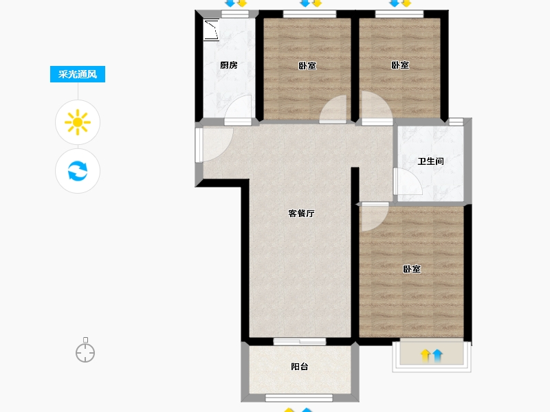 河南省-郑州市-汇泉景悦城-74.00-户型库-采光通风