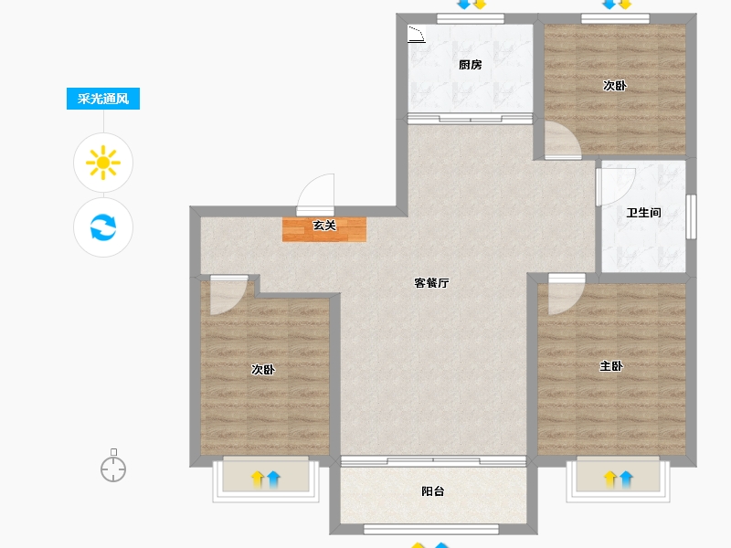 山东省-淄博市-金城春和园-97.00-户型库-采光通风