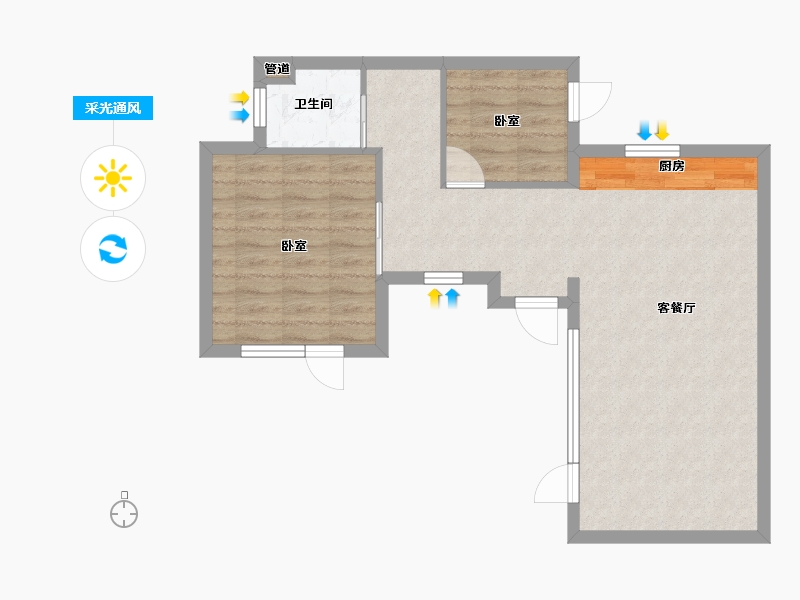 山东省-青岛市-融创阿朵小镇-62.32-户型库-采光通风