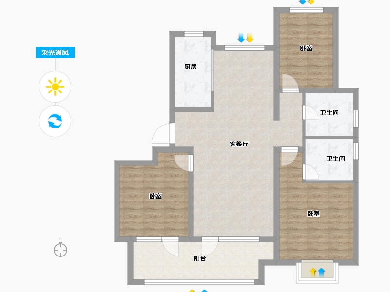 山东省-青岛市-远洋御城-96.01-户型库-采光通风