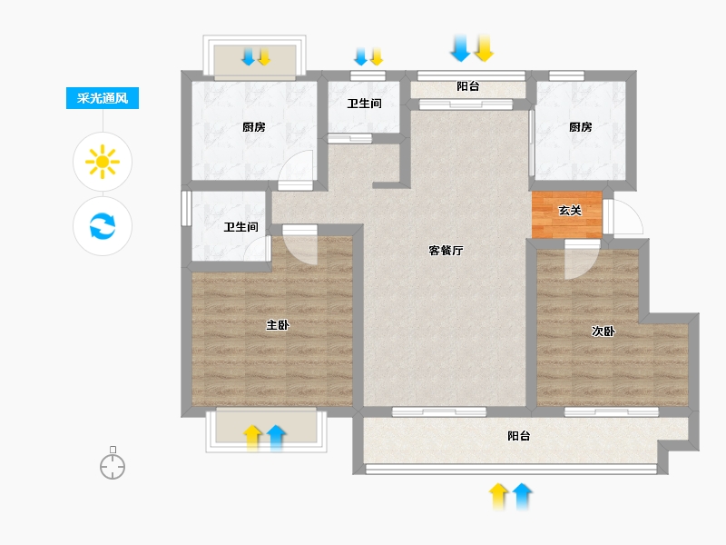 安徽省-滁州市-凤阳书香门第-86.00-户型库-采光通风