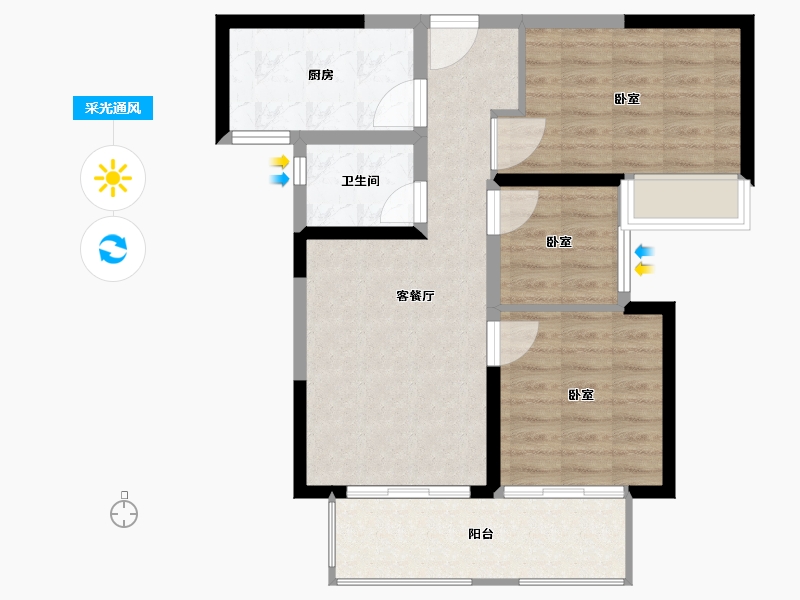 河南省-南阳市-建业壹号城邦-70.71-户型库-采光通风