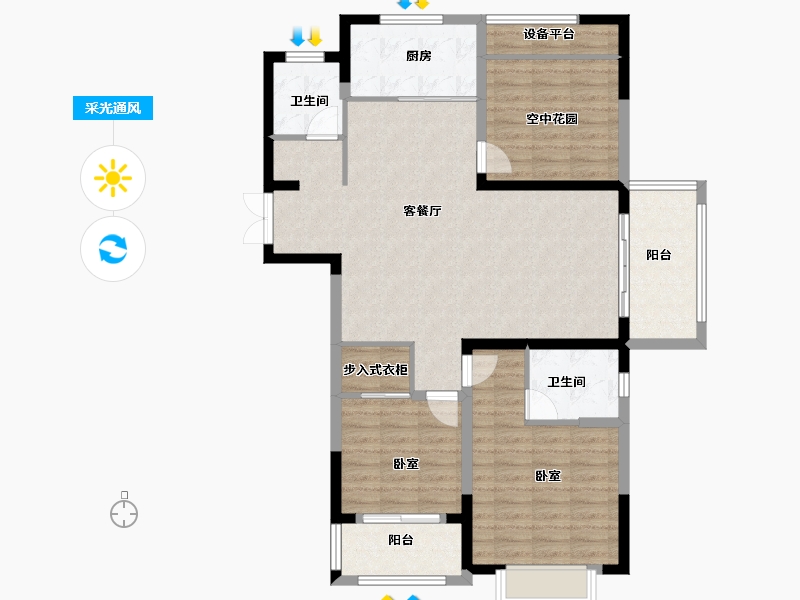 河南省-信阳市-信合翡翠学府-109.05-户型库-采光通风