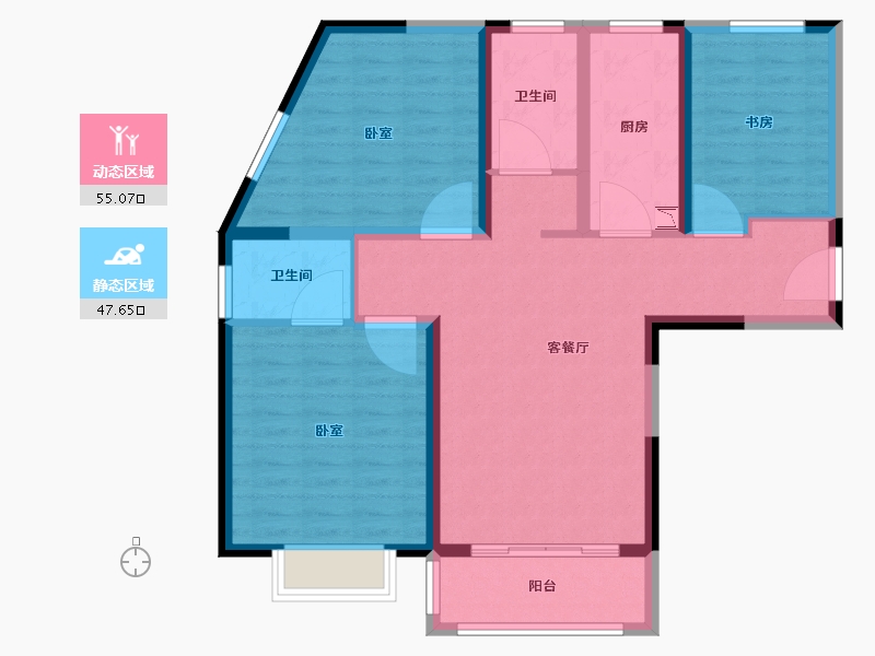 河南省-郑州市-蓝宝·桃源里-91.61-户型库-动静分区