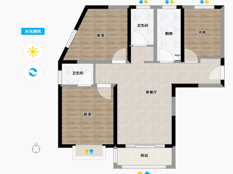 河南省-郑州市-蓝宝·桃源里-91.61-户型库-采光通风