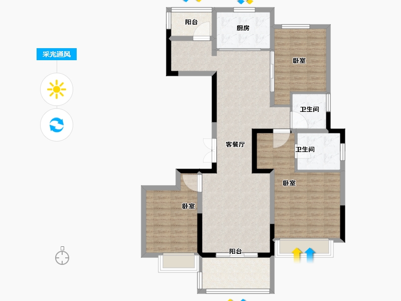 河南省-郑州市-世茂振兴璀璨熙湖-108.30-户型库-采光通风