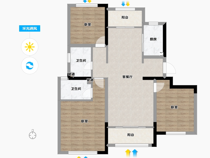 山东省-青岛市-蓝城玉蘭公馆-91.90-户型库-采光通风