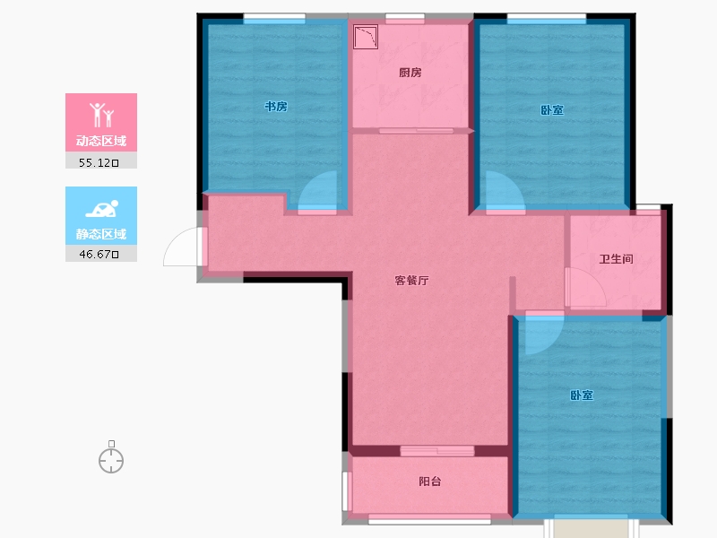 河南省-郑州市-蓝宝·桃源里-90.84-户型库-动静分区