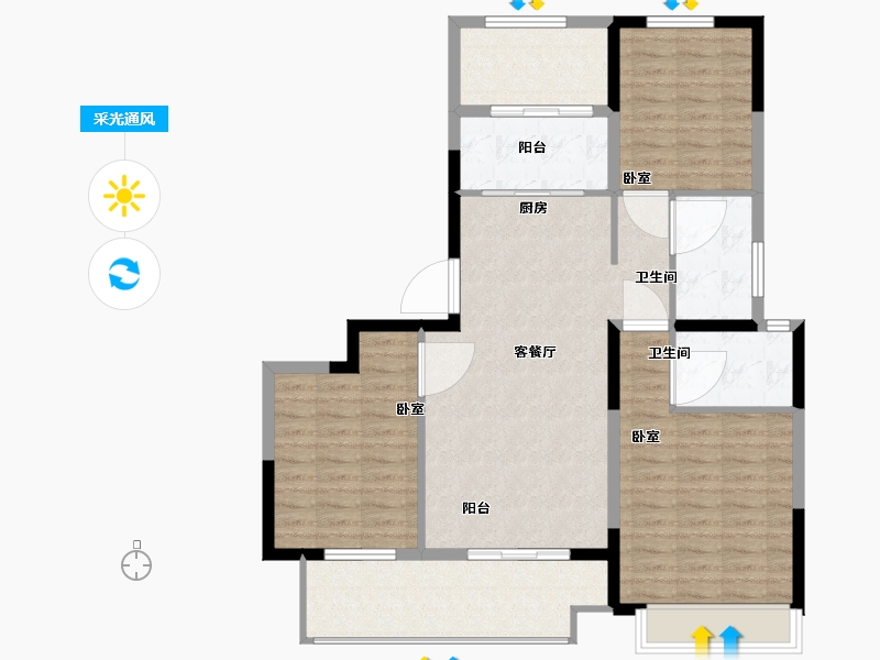 河南省-许昌市-大正·鲲府-104.00-户型库-采光通风