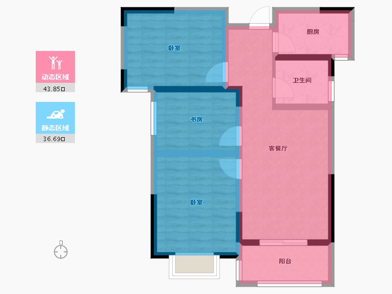 河南省-郑州市-蓝宝·桃源里-71.00-户型库-动静分区