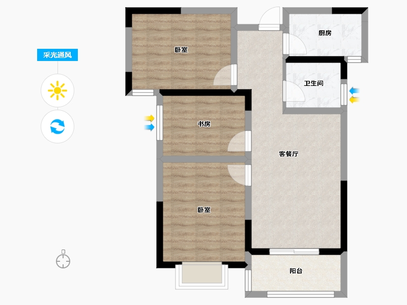 河南省-郑州市-蓝宝·桃源里-71.00-户型库-采光通风