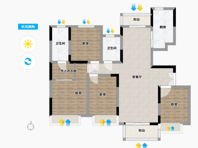 河南省-南阳市-邓州建业城-113.20-户型库-采光通风