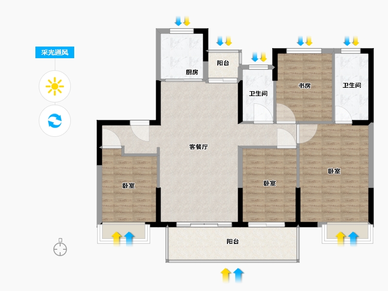 河南省-许昌市-长葛建业桂园新苑-115.01-户型库-采光通风