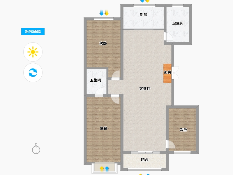 山东省-淄博市-鸿暻悦城-122.00-户型库-采光通风