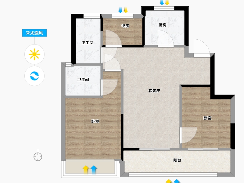 浙江省-温州市-卓越维港-71.00-户型库-采光通风