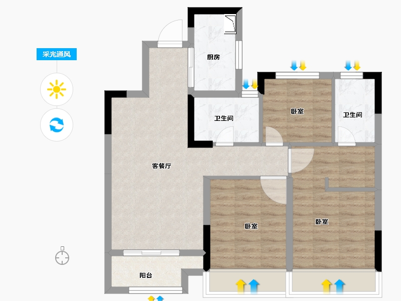 浙江省-嘉兴市-科大凤起潮鸣府-71.00-户型库-采光通风