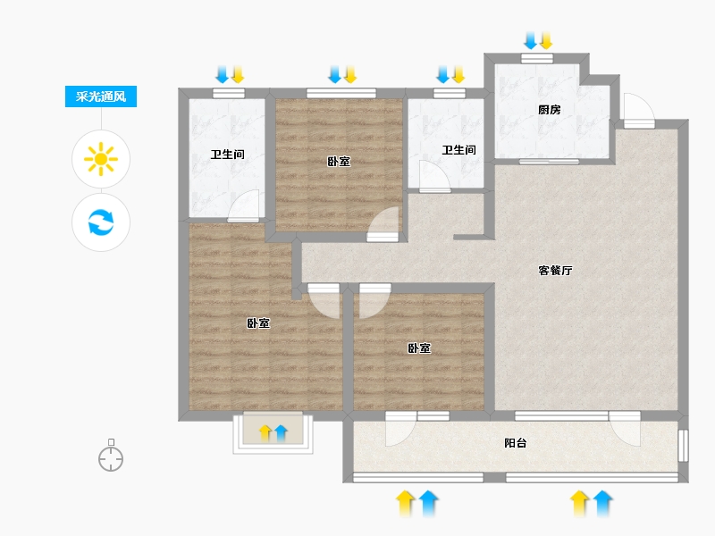 山东省-济宁市-涌泰澜湾-104.00-户型库-采光通风