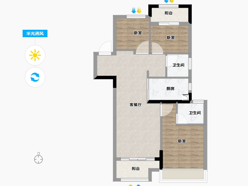 浙江省-嘉兴市-科大凤起潮鸣府-71.00-户型库-采光通风