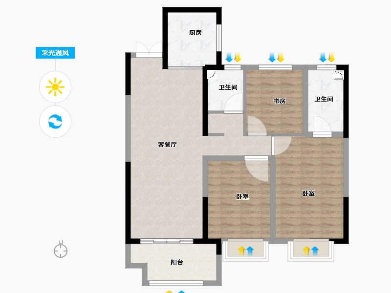 山东省-菏泽市-鲁商蓝岸公馆-94.01-户型库-采光通风