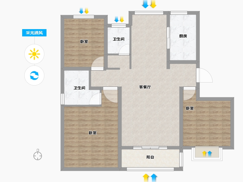 山东省-德州市-夏津德百玫瑰公馆-108.00-户型库-采光通风