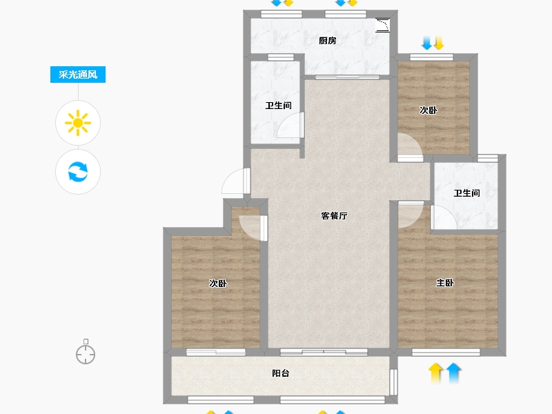 山东省-济南市-金域蓝山-92.00-户型库-采光通风