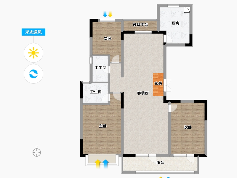 山东省-淄博市-淄博富力万达广场-113.99-户型库-采光通风