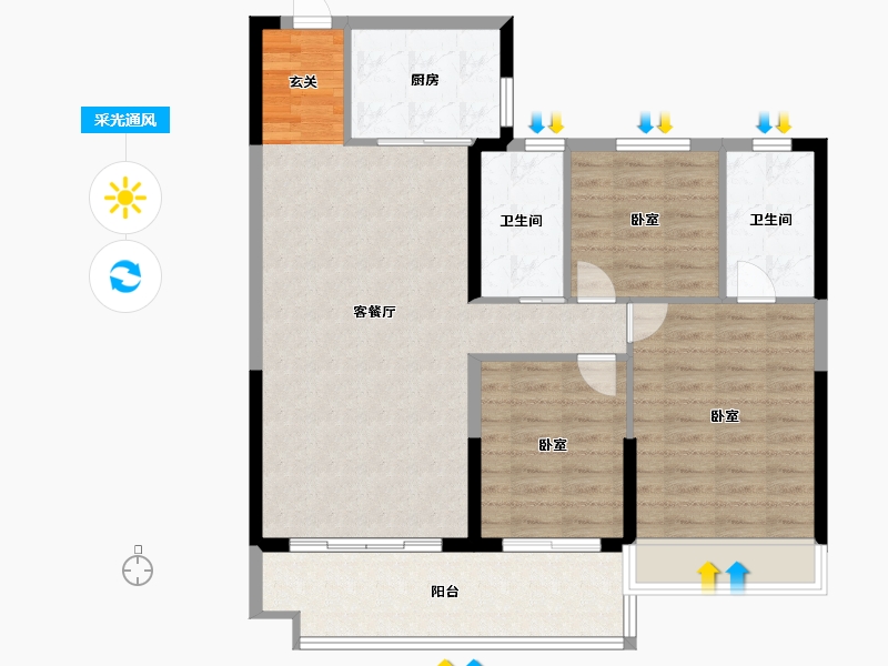 河南省-许昌市-碧桂园凤凰城-96.00-户型库-采光通风