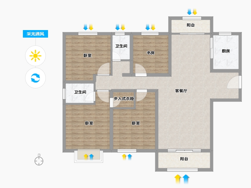 山东省-菏泽市-壹品公馆-123.00-户型库-采光通风