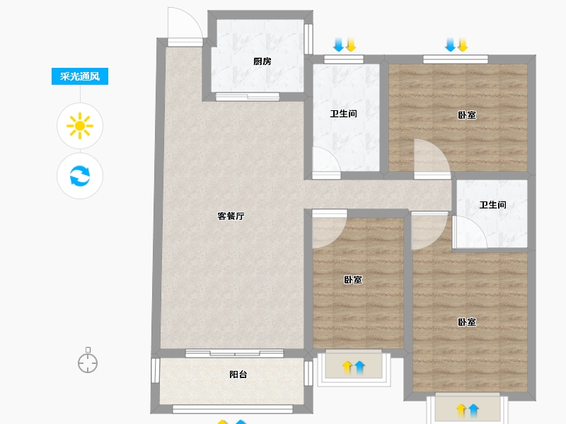 河南省-商丘市-君鹏•江山一品-95.86-户型库-采光通风