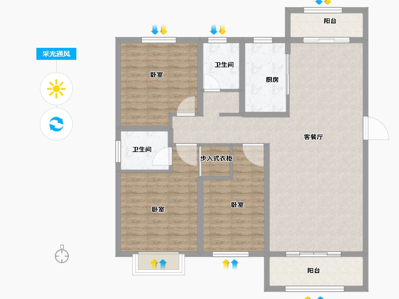 山东省-菏泽市-壹品公馆-110.00-户型库-采光通风